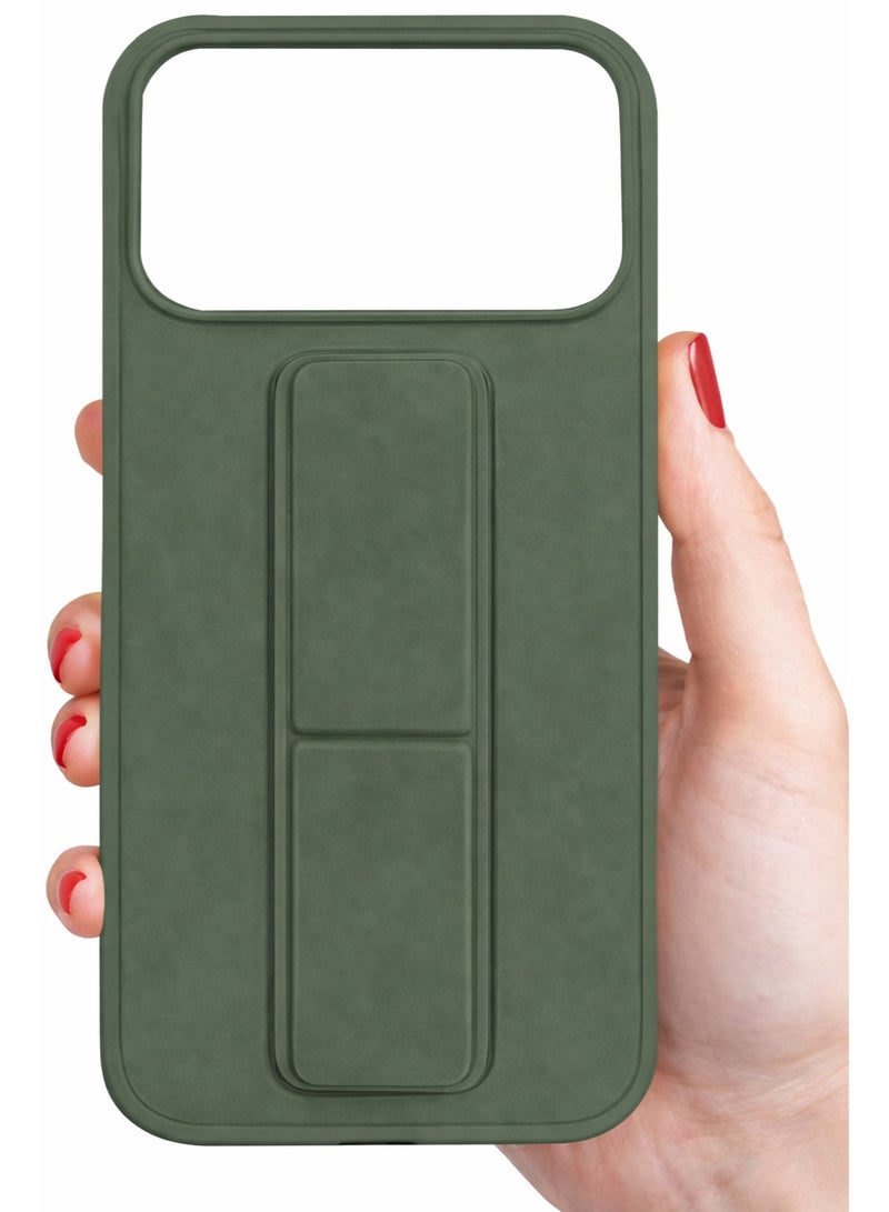 COVERSCART Apple iPhone 17 Pro Max Premium Silicon Case with Magnetic Stand & Finger Grip, Car Mount Compatible Kickstand Cover – Green - Image 4
